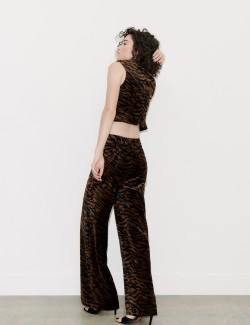 Velvet Animal-Print Wide-leg Trousers