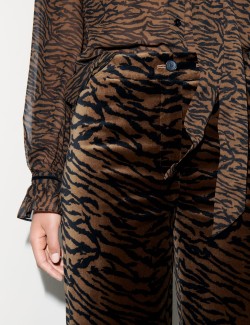 Velvet Animal-Print Wide-leg Trousers