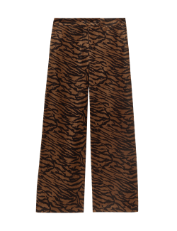 Velvet Animal-Print Wide-leg Trousers