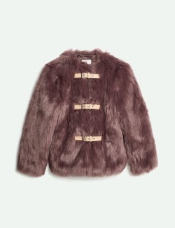 Buckle Detail Faux-Fur Jacket