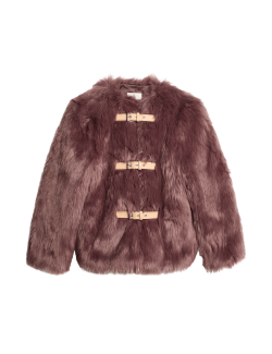 Buckle Detail Faux-Fur Jacket