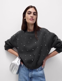 Cotton Blend Embellished Sweatshirt