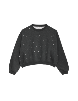 Cotton Blend Embellished Sweatshirt