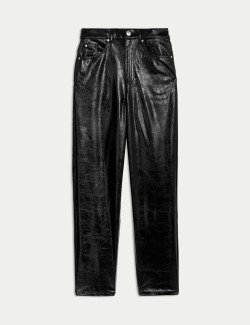 Leather Look Straight Leg Ankle Grazer Trousers