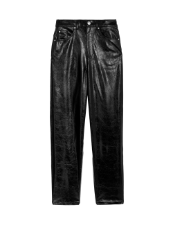 Leather Look Straight Leg Ankle Grazer Trousers