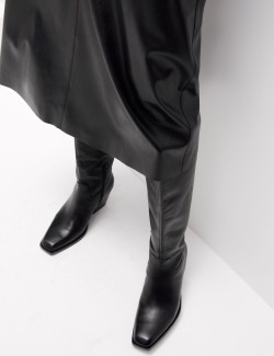 Leather Look Midi A-Line Skirt