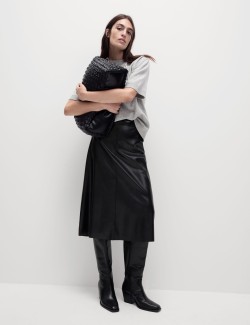 Leather Look Midi A-Line Skirt