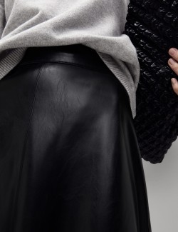 Leather Look Midi A-Line Skirt