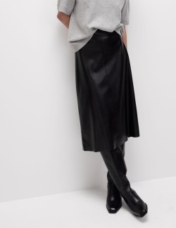 Leather Look Midi A-Line Skirt