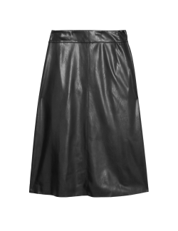 Leather Look Midi A-Line Skirt