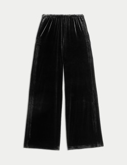 Velvet Elasticated Waist Wide Leg Trousers