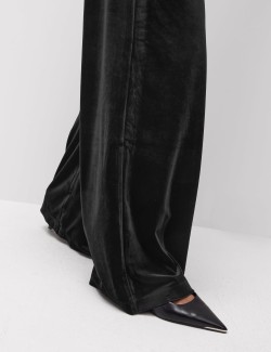 Velvet Elasticated Waist Wide Leg Trousers