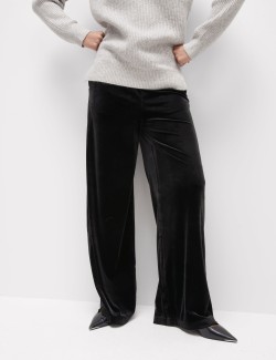 Velvet Elasticated Waist Wide Leg Trousers