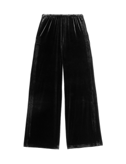 Velvet Elasticated Waist Wide Leg Trousers