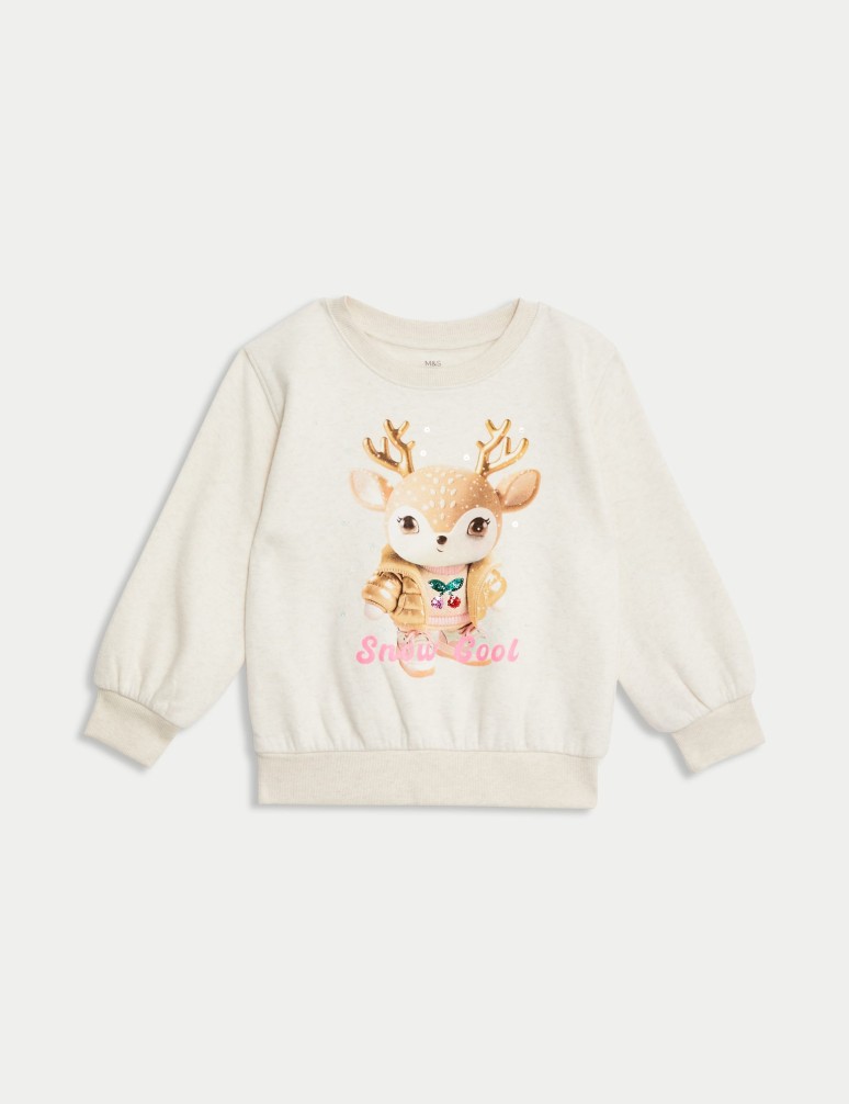 Cotton Rich Christmas Reindeer Sweatshirt (2-8 Yrs)