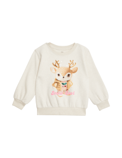 Cotton Rich Christmas Reindeer Sweatshirt (2-8 Yrs)