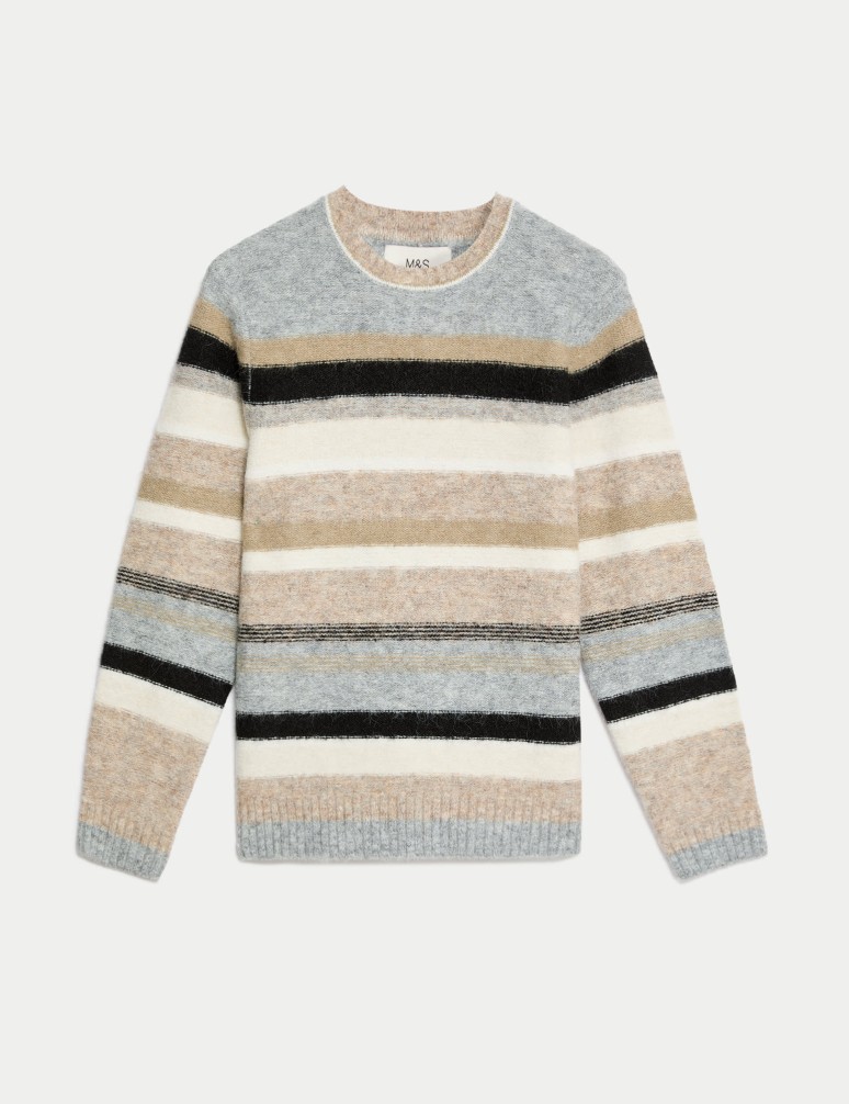 Striped Crew Neck Jumper with Wool