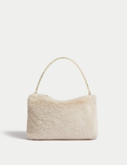 Faux Shearling Chain Strap Shoulder Bag