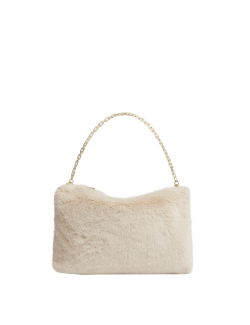 Faux Shearling Chain Strap Shoulder Bag