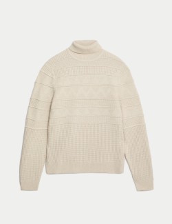 Textured Roll Neck Jumper with Wool