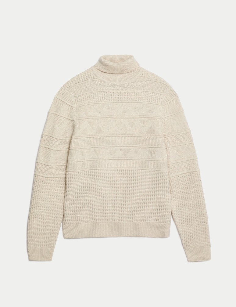 Textured Roll Neck Jumper with Wool