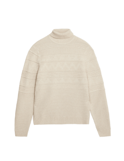 Textured Roll Neck Jumper with Wool