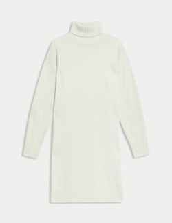 Air-yarn Knitted Roll Neck Sweater Dress