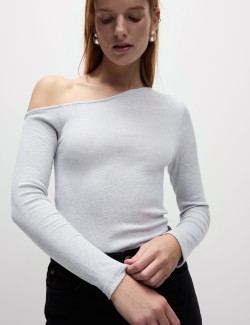 Cotton Rich Sparkly Asymmetric Neck Top