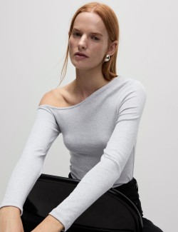 Cotton Rich Sparkly Asymmetric Neck Top