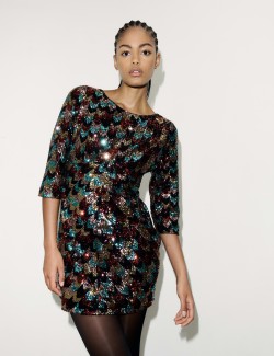 Bow Detail Sequin Mini Dress