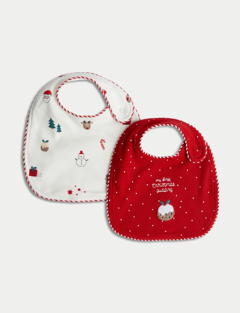 2pk Cotton Rich Christmas Dribble Bibs