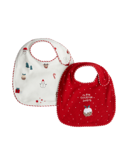 2pk Cotton Rich Christmas Dribble Bibs