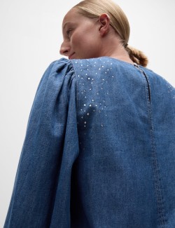 Pure Cotton Denim Embellished Blouse