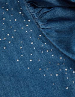 Pure Cotton Denim Embellished Blouse