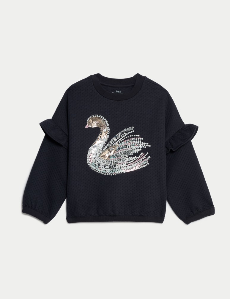 Cotton Rich Sequin Swan Sweatshirt (2-8 Yrs)