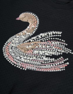 Cotton Rich Sequin Swan Sweatshirt (2-8 Yrs)