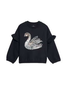 Cotton Rich Sequin Swan Sweatshirt (2-8 Yrs)