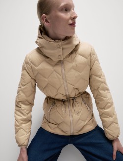 Feather & Down Quilted Hooded Puffer Jacket