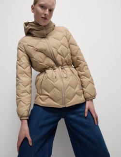 Feather & Down Quilted Hooded Puffer Jacket