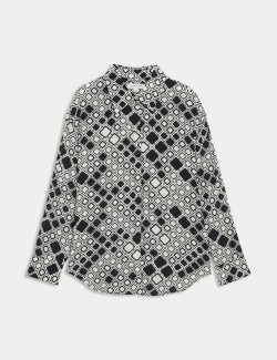 Cupro Rich Printed Collared Shirt