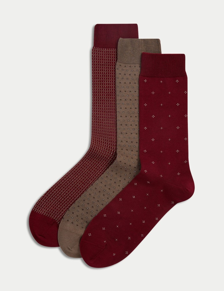 3pk Geometric Egyptian Cotton Rich Socks