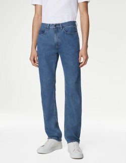 Straight Fit Pure Cotton Flat Front Jeans