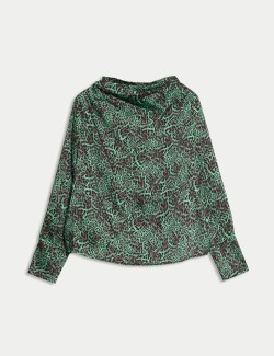 Animal Print Cowl Neck Blouse