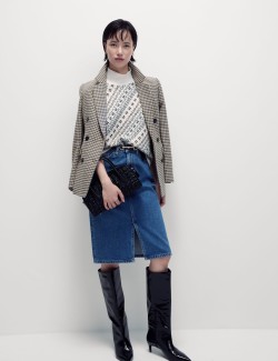 Tweed Tailored Houndstooth Blazer with Wool