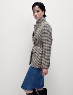 Tweed Tailored Houndstooth Blazer with Wool