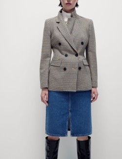 Tweed Tailored Houndstooth Blazer with Wool