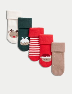 5pk Cotton Rich Terry Christmas Baby Socks