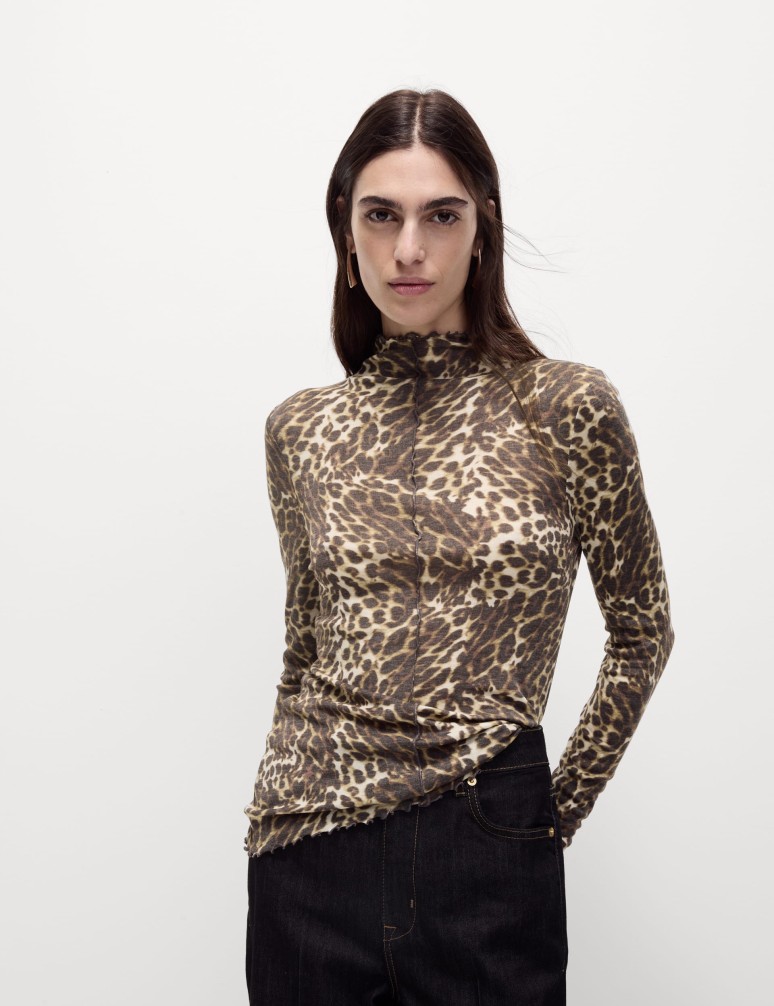 Animal Print Funnel Neck Top