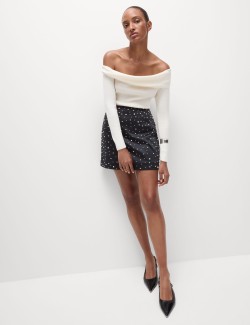 Embellished Mini A-Line Skirt