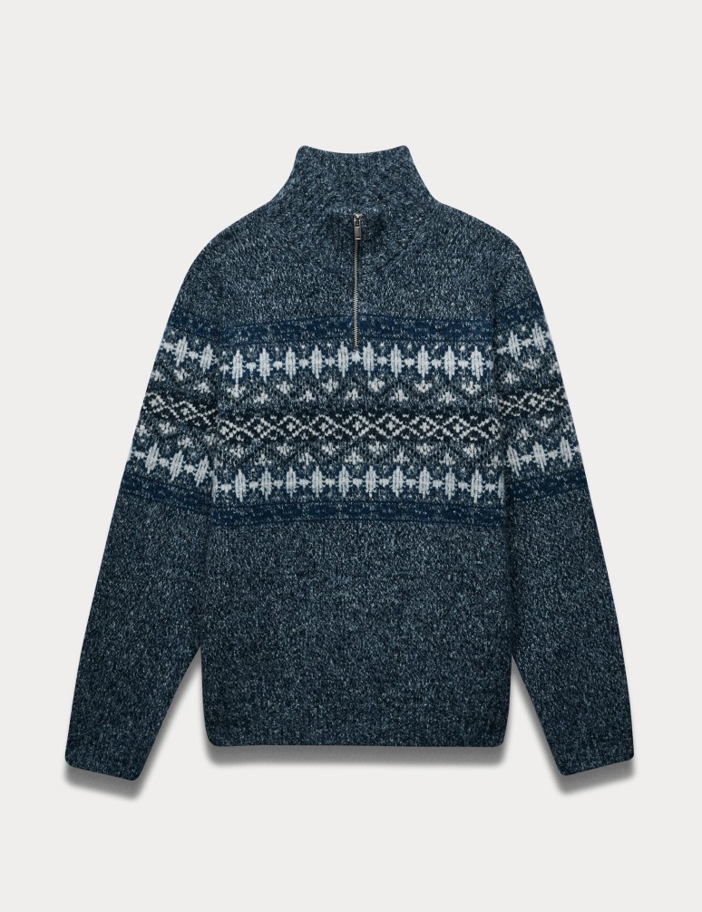 Fair Isle Zip Up Jumper with Wool